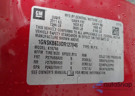 2013 Chevrolet Tahoe Lt from USA, damaged, VIN 1GNSKBE09DR127846